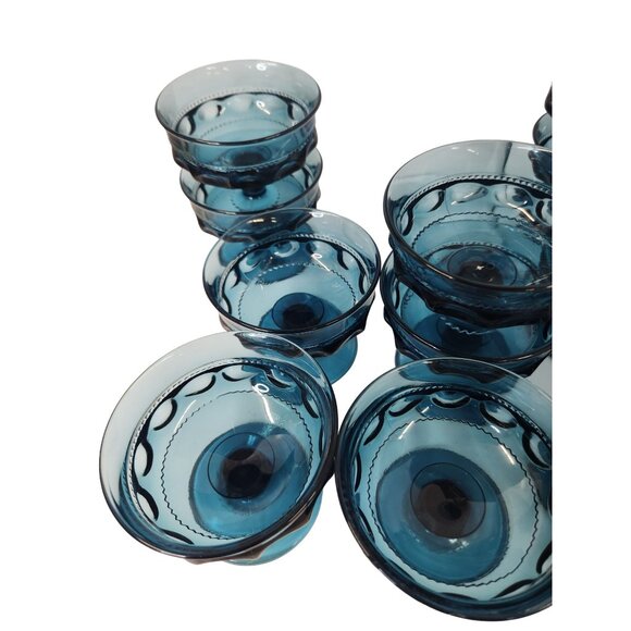 Tiffin Glass teal blue Kings Crown, Thumbprint pattern Vintage Blue  Dessert Dis - Picture 5 of 16